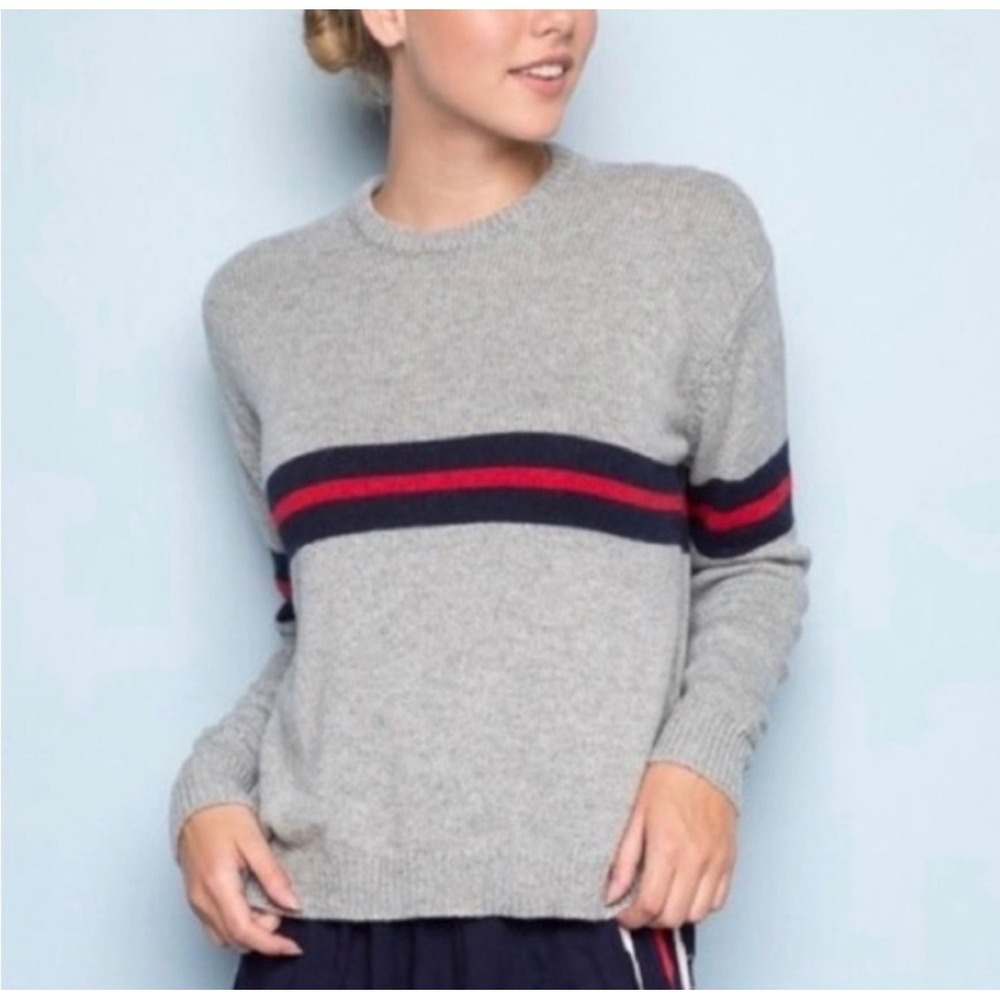 Brandy Melville Bernadette Crewneck  Gray Red Navy Striped Sweater  | One Size